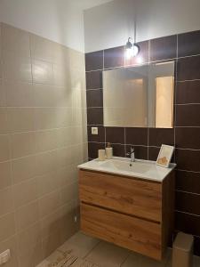 un baño con lavabo y espejo en Les Bains Bohème, en Amnéville