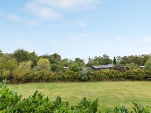 a field of grass with a house in the background at Holiday Home Voitto - 150m from the sea by Interhome in Allinge