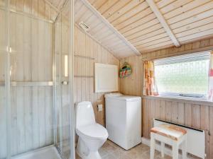 a small bathroom with a toilet and a shower at Holiday Home Arona - 1-5km from the sea by Interhome in Fanø +19 photos