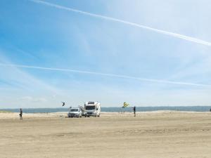 Un groupe de gens volant des cerfs-volants sur la plage dans l'établissement Apartment Rieterik - 50m from the sea by Interhome, à Fanø