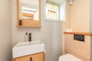 a bathroom with a sink and a toilet and a mirror at Åre Travel-Tottbacken 1 in Åre +26 photos