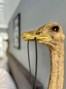 a close up of a fake bird with its beak at Rotmain Apartments in Bayreuth