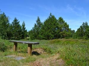 a wooden bench sitting on a hill in a field at Holiday Home Redward - 1km from the sea by Interhome in Mølby