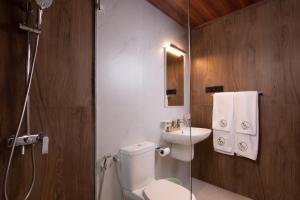 a bathroom with a toilet and a sink and a shower at Mr & Mrs K's Villa- Kandy in Kandy +21 photos