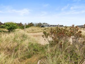 ein Feld mit hohem Gras und einem Haus im Hintergrund in der Unterkunft Holiday Home Svenne - 500m from the sea by Interhome in Ringkøbing + 17 Fotos