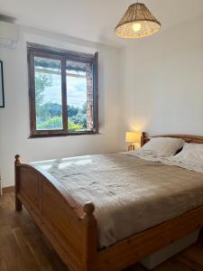una camera da letto con un letto grande e una finestra di Mas au calme près de Pézenas a Saint-Pons-de-Mauchiens