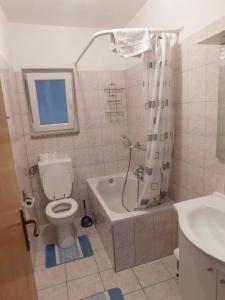 La salle de bains est pourvue de toilettes, d'une baignoire et d'un lavabo. dans l'établissement House Vukovic, à Grabovac
