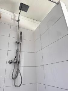 a shower with a shower head in a bathroom at Vardi Haus in Ingolstadt +21 photos