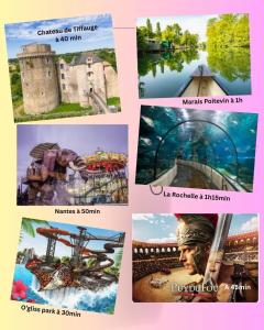 a collage of pictures of different attractions at Chambre prairie in La Roche-sur-Yon