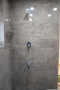 ein Badezimmer mit Dusche mit Glastür in der Unterkunft Mayns Executive room -blue in Chennai + 28 Fotos