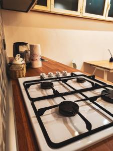 a stove top oven sitting on top of a kitchen counter at MVM Apartment in Rome +8 photos