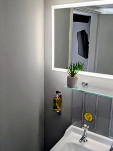 a bathroom with a sink and a mirror at The Old Mill Hotel in Salisbury +17 photos