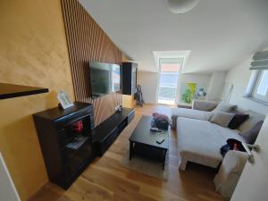 Televisyen dan/atau pusat hiburan di Grey Gold apartment 80m from the beach