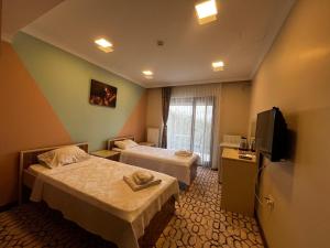 a hotel room with two beds and a television at CANPOLAT Sapanca Hotel in Sapanca