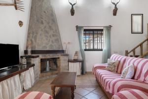 un salon avec un canapé et une cheminée dans l'établissement Cortijo Entrepinares, à Roche