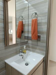 a bathroom with a sink and a mirror at Avemaría! in Puente Nacional