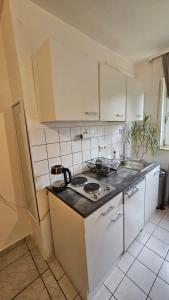 a kitchen with a sink and a counter top at Holiday Everyday - Urlaubsparadies mit 2 Fahrrädern in Hemer