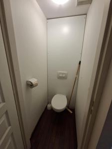a small bathroom with a toilet in a stall at Cottage Le Vau 3, RDC calme, lave linge, piscine in Chaveignes +9 photos