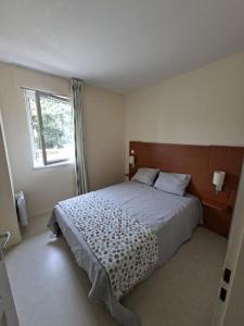 a bedroom with a large bed with a window at Cottage Rembrandt in Chaveignes