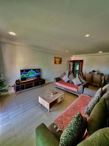 a living room with couches and a flat screen tv at Résidence el Mordjene Chapuis in Annaba