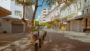 una calle de la ciudad con un árbol y edificios en céntrico guadalajara, en Guadalajara