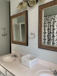 a bathroom with a sink and a mirror at Explore Austin & San Antonio with friends & family in Kyle