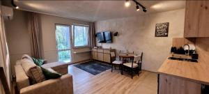 a living room with a couch and a table at Leśne Apartmani Biała in Biała