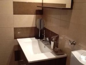 a bathroom with a sink and a mirror and a toilet at Apartment Plutus in Biograd na Moru +29 photos
