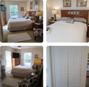 four different pictures of a bedroom with two beds and a room at NO DAY OF BOOKING 24 HOURS NOTICE One private Master Efficency Suite Room with Bathroom for one person or couple with a pool breakfast included message here or email Floridastylz74 g mail com in Davenport +19 photos