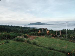 a garden with a view of a mountain in the background at บ้าน มองดูหมอก in Ban Khok Hang Wang