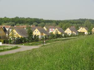 a row of houses in a field of tall grass at Cozy Seaside Retreat in Zeeland in Wemeldinge
