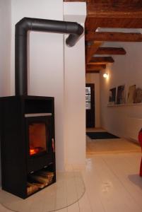 a living room with a fireplace in a room at StrandHafen in Otterndorf