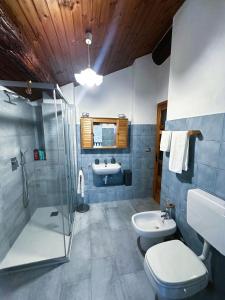 Un baño con ducha, inodoro y lavabo. en L'Atelier du Temps - Le Nid, en Aosta