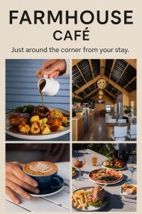 a collage of pictures of a table with food at Queenstown Studio with Mountain Views in Frankton