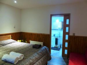 Łóżko lub łóżka w pokoju w obiekcie HOTEL & HOSTAL CHIL'IN, Las Trancas