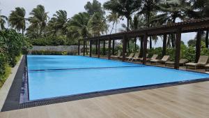 a large swimming pool with chairs and trees at Beach Front Apartment 1 in Bopitiya