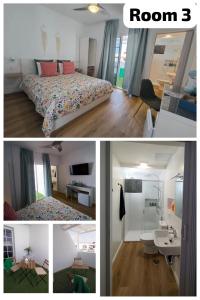 a collage of three pictures of a bedroom and a room at Paradise room near the beach in Playa Honda