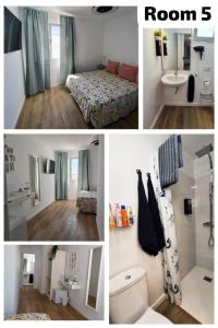a collage of pictures of a bedroom and a bathroom at Paradise room near the beach in Playa Honda