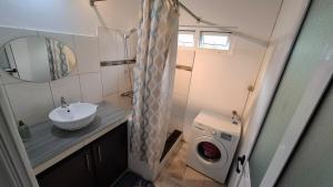 ein Badezimmer mit Waschbecken und Waschmaschine in der Unterkunft Résidence La Montagne Studio in Tambe
