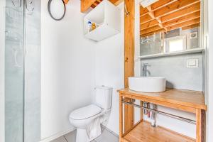 a bathroom with a toilet and a shower at La Grange Aux Arbres - Gite Hetre in Baron +16 photos