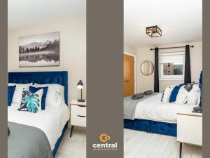 two images of a bedroom with two beds at Trades Lane by CENTRAL SERVICED APARTMENTS - City Centre - 2 Bedrooms - En-Suite Bathroom - Dedicated Parking Space - Fully Equipped - Walk Away From Dundee Bus & Train Station - City Centre - Fully Equipped in Dundee