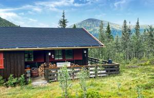 a house in a field with mountains in the background at 3 Bedroom Beautiful Home In Tynset in Tynset