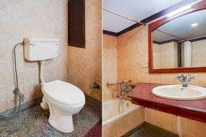 two pictures of a bathroom with a toilet and a sink at Townhouse Oak Jaipur Arya Square Shopping Mall in Jaipur