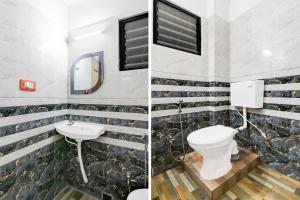 two pictures of a bathroom with a toilet and a sink at Collection O New Town in Kolkata