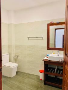 キャンディにあるJaide Regencyのトイレ、洗面台、鏡を備えたバスルーム