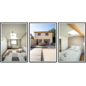 vier Bilder von einem Haus und einem Zimmer in der Unterkunft Les Maisons Bareyre - Grandes Maisons avec terrasse in Saint-Sandoux