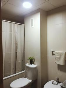 a bathroom with a toilet with a plant on top of it at Hogar Cómodo y cerca de playa in Oliva +9 photos