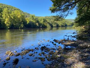 a river with rocks and trees in the background at La Maison de Dom in Beaulieu-sur-Dordogne +6 photos