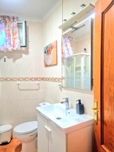 a bathroom with a sink and a toilet and a mirror at relaxing country house with wonderful ocean view in Granadilla de Abona