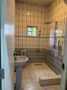 a bathroom with a sink and a bath tub at AHIL apartments in Kano